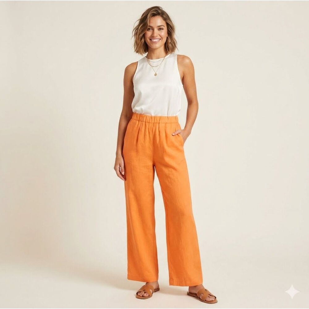 Loulou Studio Orange Wide Leg Linen Pants Inari XS beachy Coastal loose relaxed